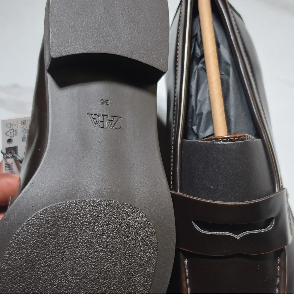 ZARA Brown Leather Loafer Men's Dress Shoes Size 36